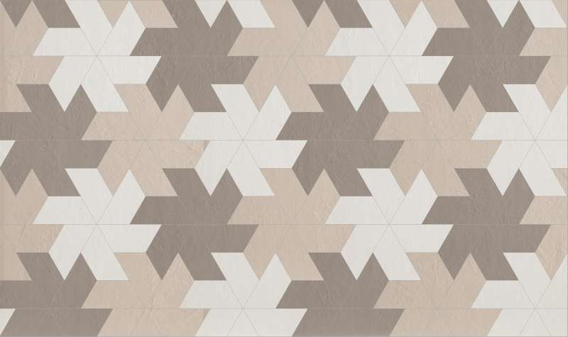 Fliesen mit geometrischem Sternmuster in Beige- und Brauntönen.