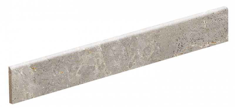 Hochwertige Sockelleiste in grauer Marmoroptik.