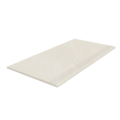 Hochwertige beige Porzellan-Trittstufe mit rutschhemmenden Rillen.