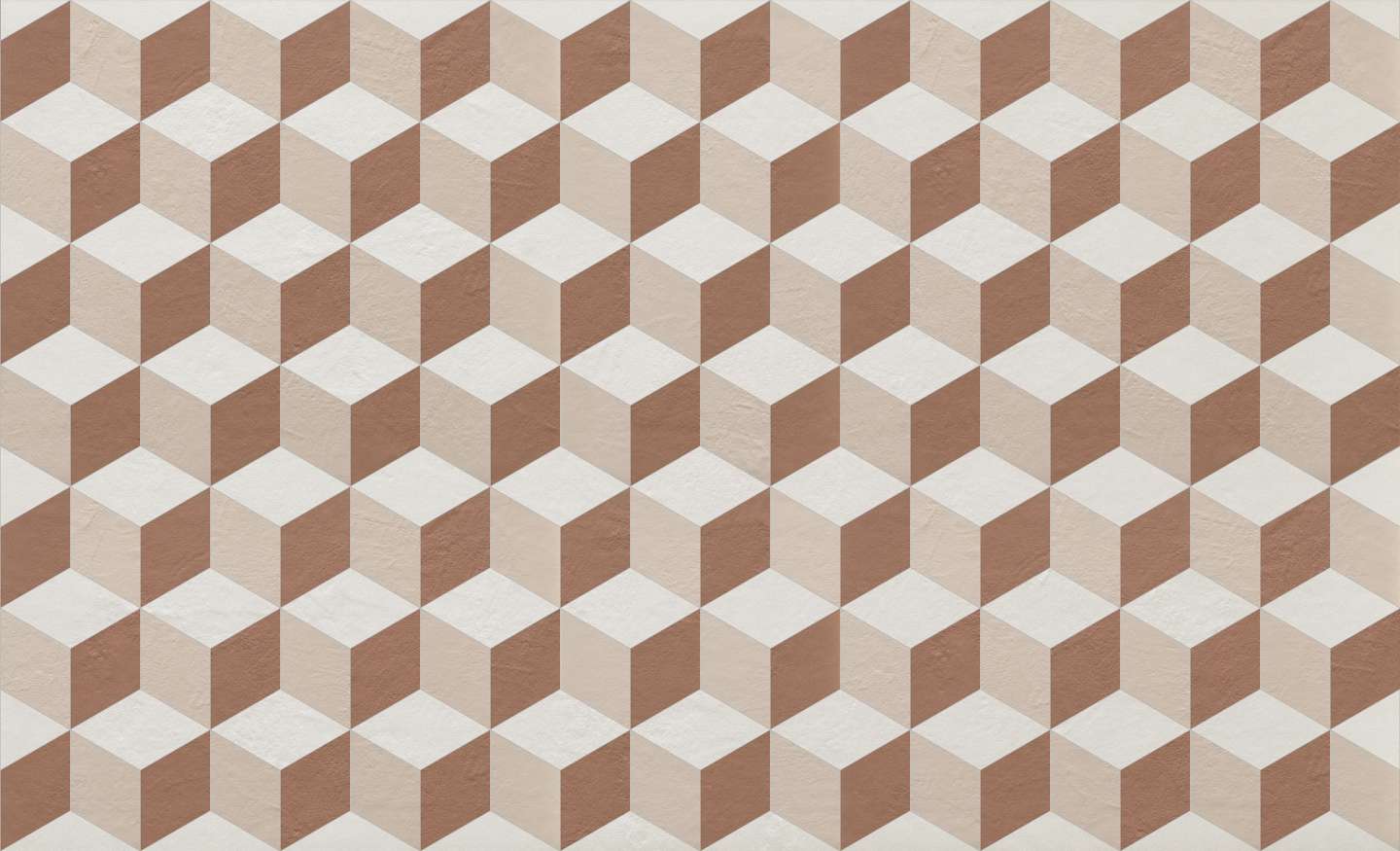 Fliese mit optischem 3D-Würfelmuster in Beige und Braun.