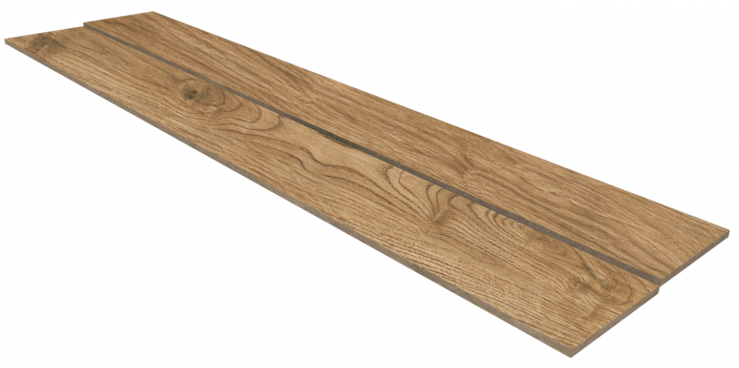 Zwei hochwertige braune Holzoptikfliesen.