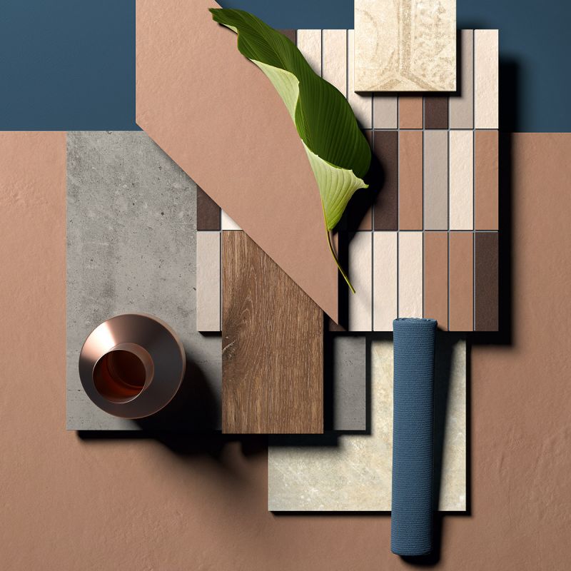 Detailansicht einer Fliese mit abstrakten Formen und Farbakzenten.