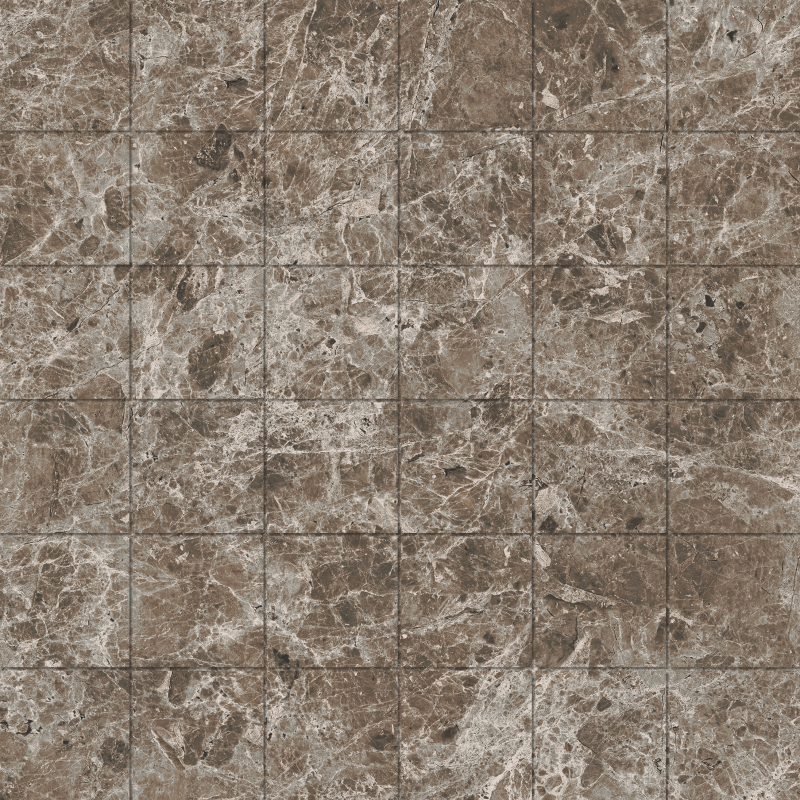 Graubraune Fliesen in Marmoroptik.