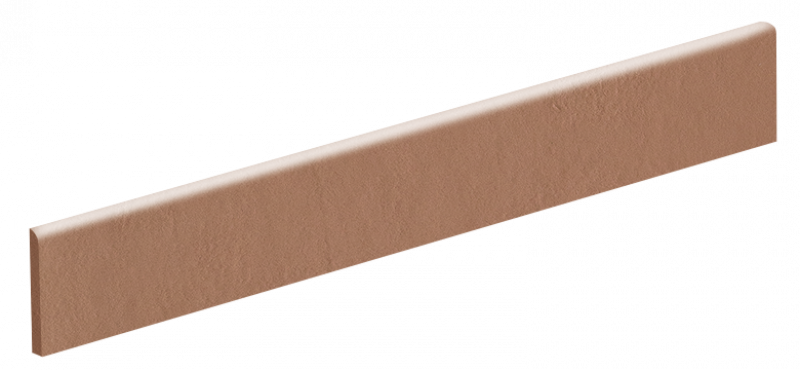 Matte Sockelfliese in Terrakotta-Braun.