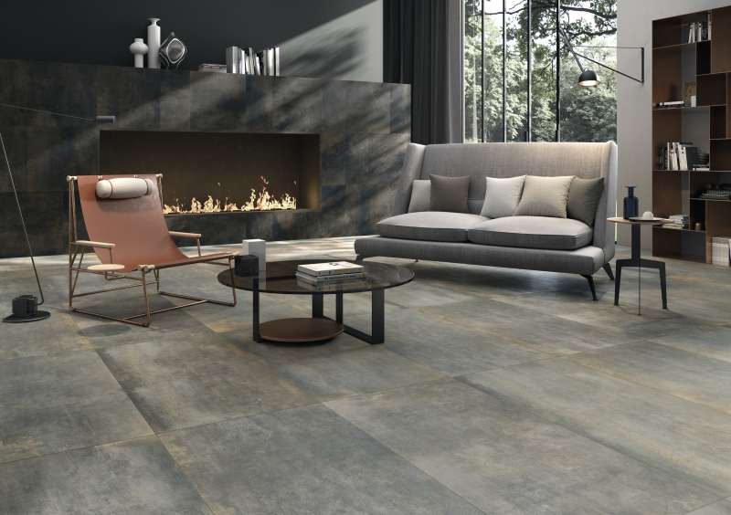 Moderne Porcelaingres Fliesen in Betonoptik für Ihr stilvolles Wohnzimmer.