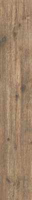Längliche Feinsteinzeugfliese in warmer Holzoptik, braun.